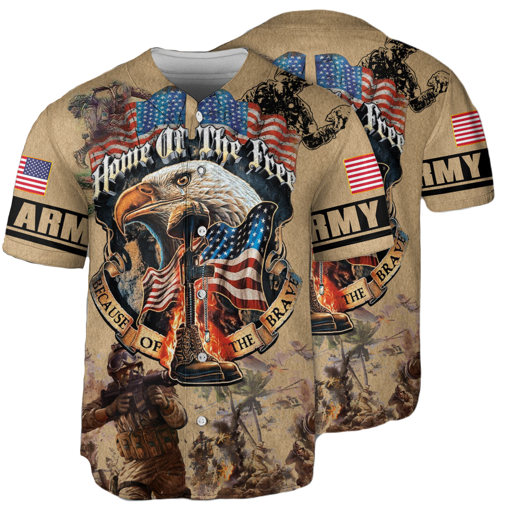 Veteran Baseball Jersey Home of the Free Veteran Army Jersey Shirt Colorful Unisex Adult New Release