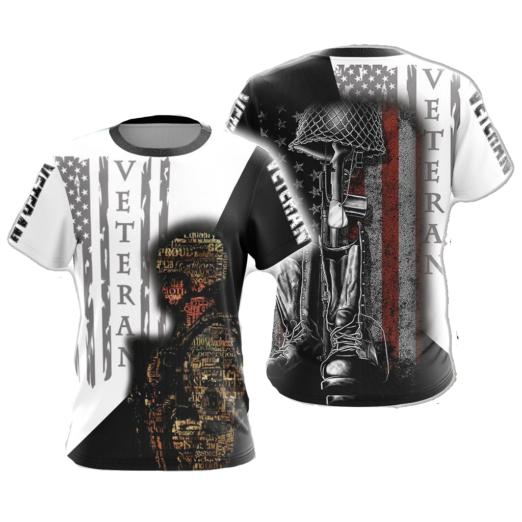 Veteran T-Shirt Veteran Soilder Silhouette T-Shirt Black White Unisex - Trendy Gift For Men & Women
