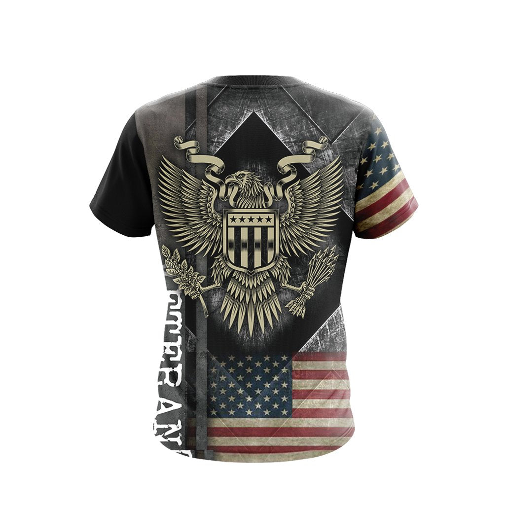 Veteran T-Shirt American Flag Eagle Symbol T-Shirt Gray Unisex - Trendy Gift For Men & Women