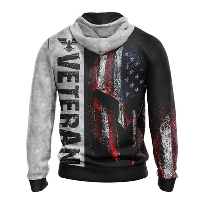 Veteran Hoodie American Flag Helmet Grunge Hoodie Gray Unisex - Cozy Hoodie For Cold Weather