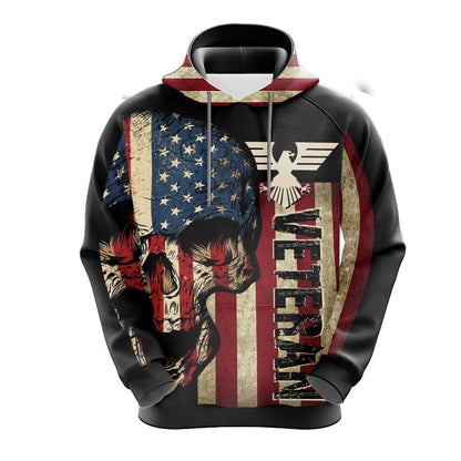 Veteran Hoodie Vintage American Flag Skull Hoodie Black Unisex - Cozy Hoodie For Cold Weather
