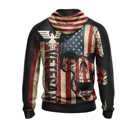 Veteran Hoodie Vintage American Flag Skull Hoodie Black Unisex - Cozy Hoodie For Cold Weather