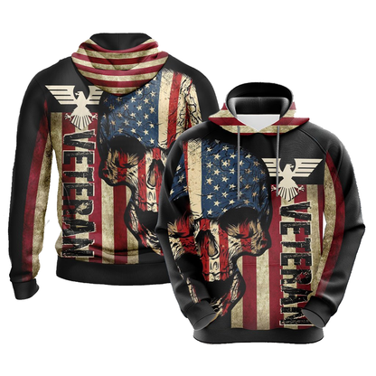 Veteran Hoodie Vintage American Flag Skull Hoodie Black Unisex - Cozy Hoodie For Cold Weather