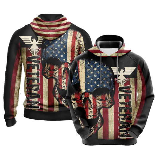 Veteran Hoodie Vintage American Flag Skull Hoodie Black Unisex - Cozy Hoodie For Cold Weather