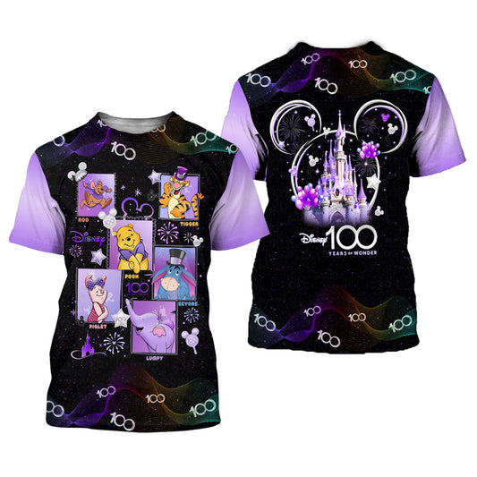 Disney T-Shirt Pooh And Friends Square Disney 100 Years Of Wonder T-Shirt Black Purple Unisex Adults New Release - Trendy Gift For Men & Women