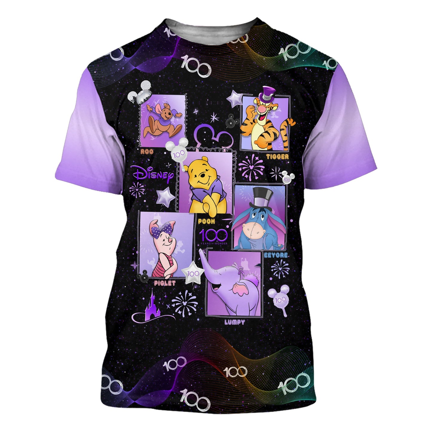 Disney T-Shirt Pooh And Friends Square Disney 100 Years Of Wonder T-Shirt Black Purple Unisex Adults New Release - Trendy Gift For Men & Women