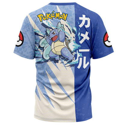Pokemon T-Shirt Pokemon Wartortle Attack Pose T-Shirt Blue White Unisex - Trendy Gift For Men & Women