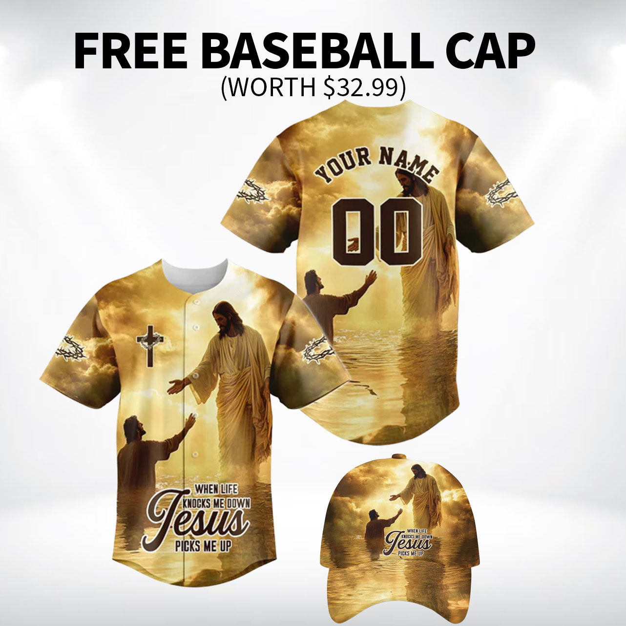 When Life Knocks Me Down Jesus Picks Me Up Baseball Jersey Bundle