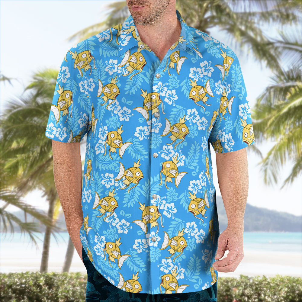 Yellow Magikarp Pokemon Blue Hawaiian Shirt - Tropi Hawaiian Shirts