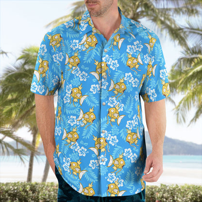 Yellow Magikarp Pokemon Blue Hawaiian Shirt - Tropi Hawaiian Shirts