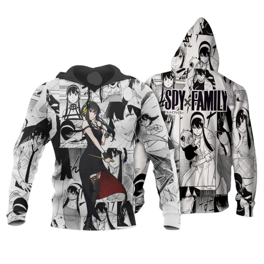 Spyxfamily Hoodie Yor Forger Pose Manga Pattern Hoodie White Unisex - Cozy Hoodie For Cold Weather