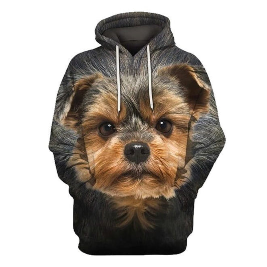 Dog Hoodie Yorkshire Terrier Dog Face Hair Graphic Hoodie Black Unisex - Cozy Hoodie For Cold Weather
