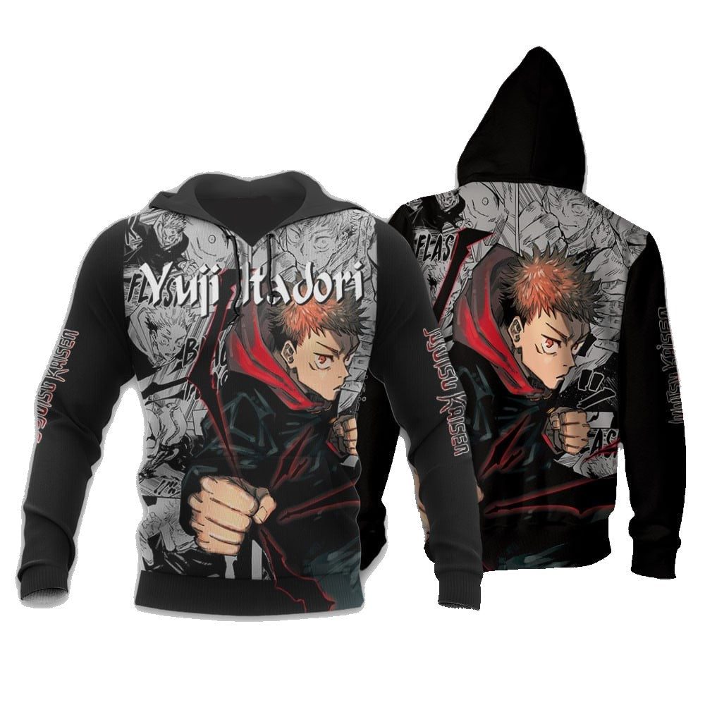 Jujutsu Kaisen Hoodie Yuji Itadori Manga Style Hoodie Black Unisex