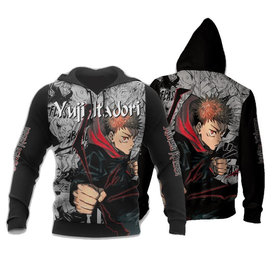 Jujutsu Kaisen Hoodie Yuji Itadori Manga Style Hoodie Black Unisex