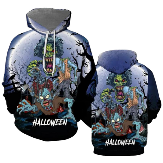 Zombie Hoodie Halloween Scary Zombie Walking Hoodie Black Purple Unisex - Cozy Hoodie For Cold Weather