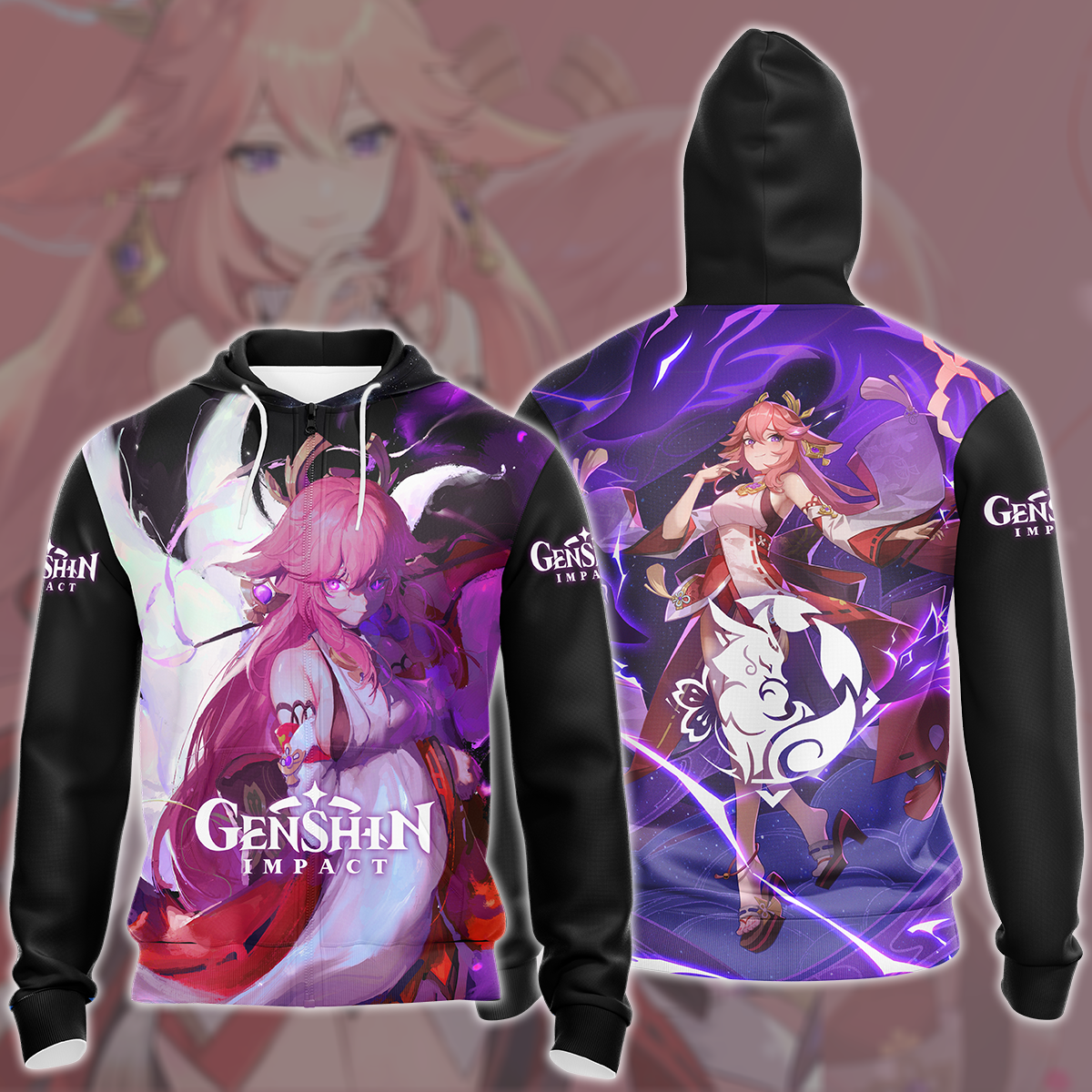 Genshin Impact Yae Miko Video Game All Over Printed T-shirt Tank Top Zip Hoodie Pullover Hoodie Hawaiian Shirt Beach Shorts Joggers