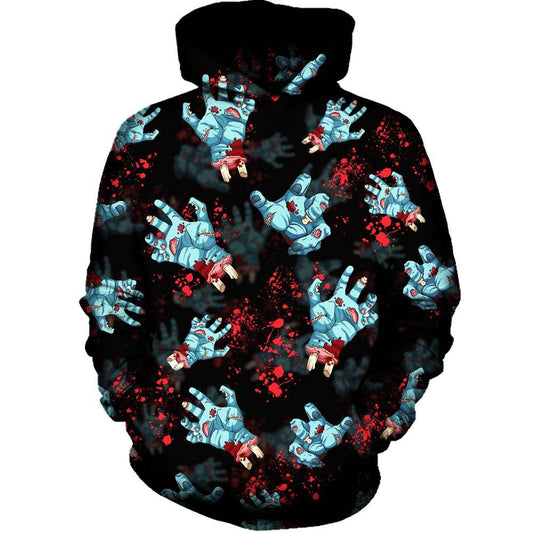 Zombie Hoodie Scary Zombie Hands Pattern Hoodie Black Blue Unisex - Cozy Hoodie For Cold Weather