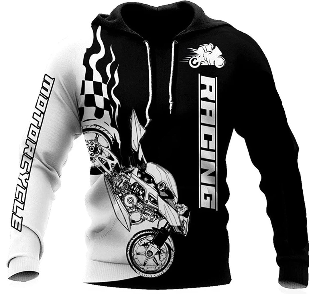Motorcycle Hoodie Motorcycle Racing Graphic Hoodie Black White Unisex - Cozy Hoodie For Cold Weather