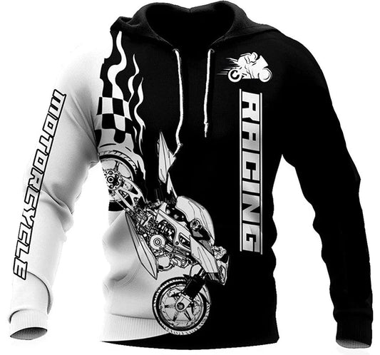 Motorcycle Hoodie Motorcycle Racing Graphic Hoodie Black White Unisex - Cozy Hoodie For Cold Weather