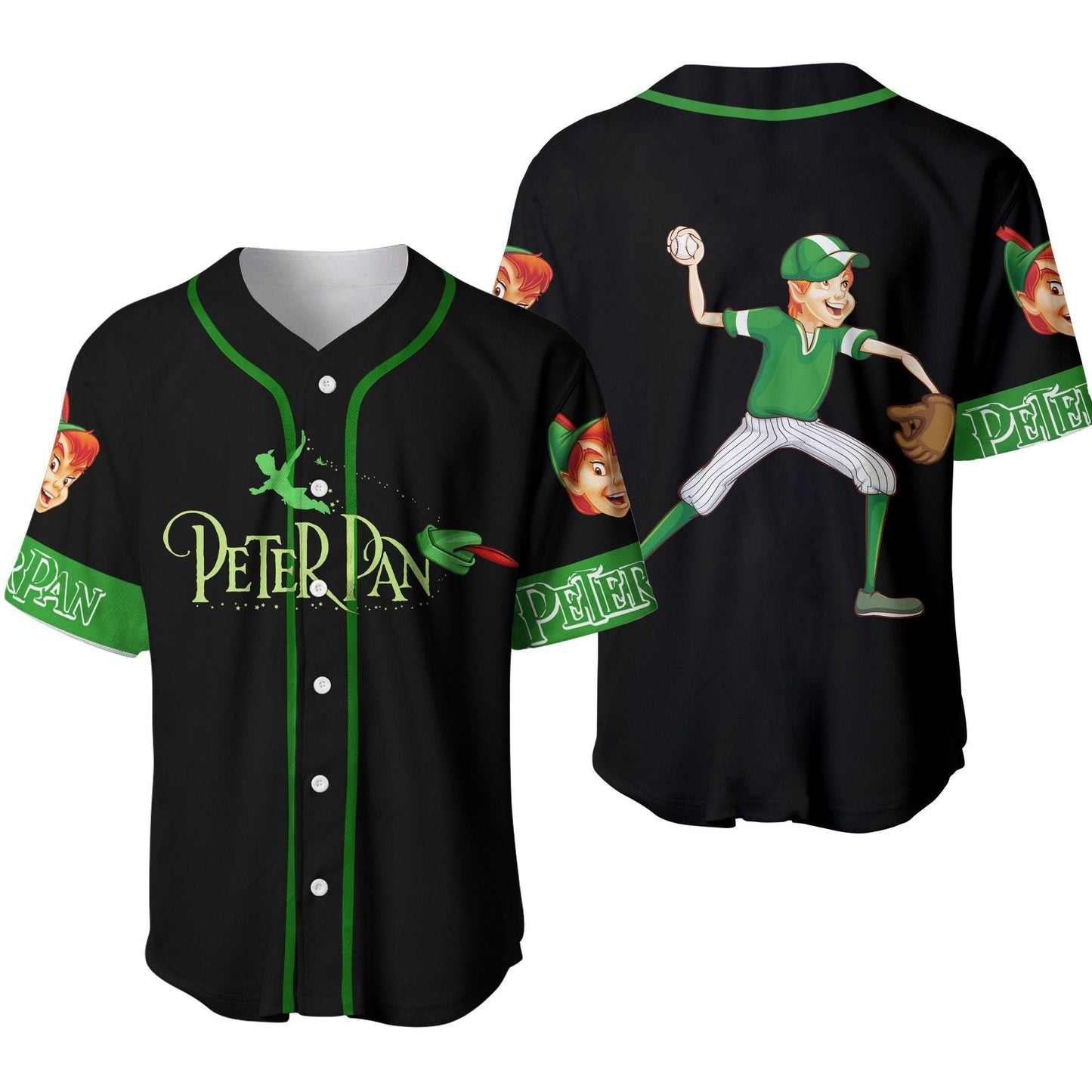 Disney Jersey Disney Peter Pan Playing As Pitcher Graphic Green Black Jersey Shirt Baseball Peter Pan Baseball