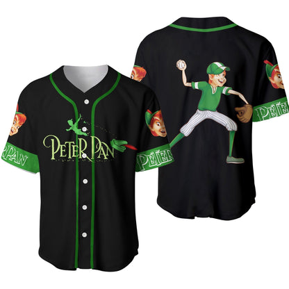 Disney Jersey Disney Peter Pan Playing As Pitcher Graphic Green Black Jersey Shirt Baseball Peter Pan Baseball