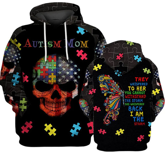 Autism Hoodie Autism Mom Skull Graphic I Am The Storm Hoodie Black Unisex - Cozy Hoodie For Cold Weather