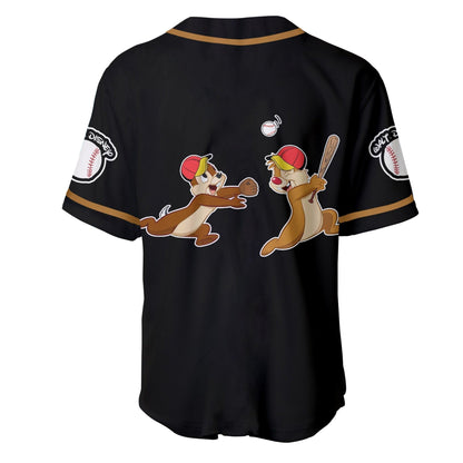 Disney Jersey Walt Disney Chip N Dale Playing Sport Together Graphic Black Jersey Shirt Baseball Chip N Dale Baseball