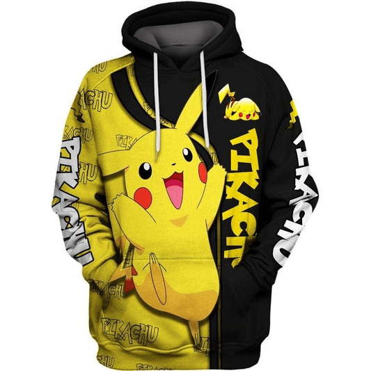 Pokemon Hoodie Cute Pokemon Pikachu Graphic Hoodie Black Yellow Unisex - Cozy Hoodie For Cold Weather