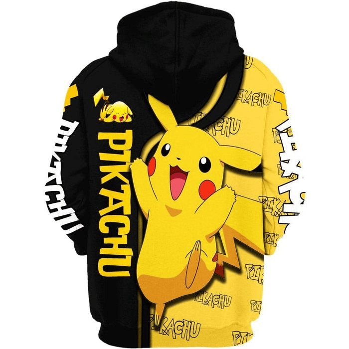 Pokemon Hoodie Cute Pokemon Pikachu Graphic Hoodie Black Yellow Unisex - Cozy Hoodie For Cold Weather