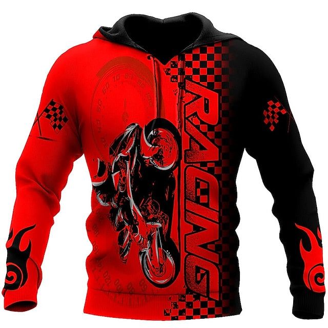 Motorcycle Hoodie Racing Motorcycle Speedometers Graphic Hoodie Red Black Unisex - Cozy Hoodie For Cold Weather