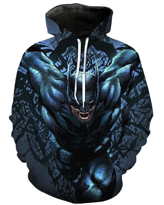 Batman Hoodie Dc Batman Fighting Scene Graphic Hoodie Blue Unisex - Cozy Hoodie For Cold Weather