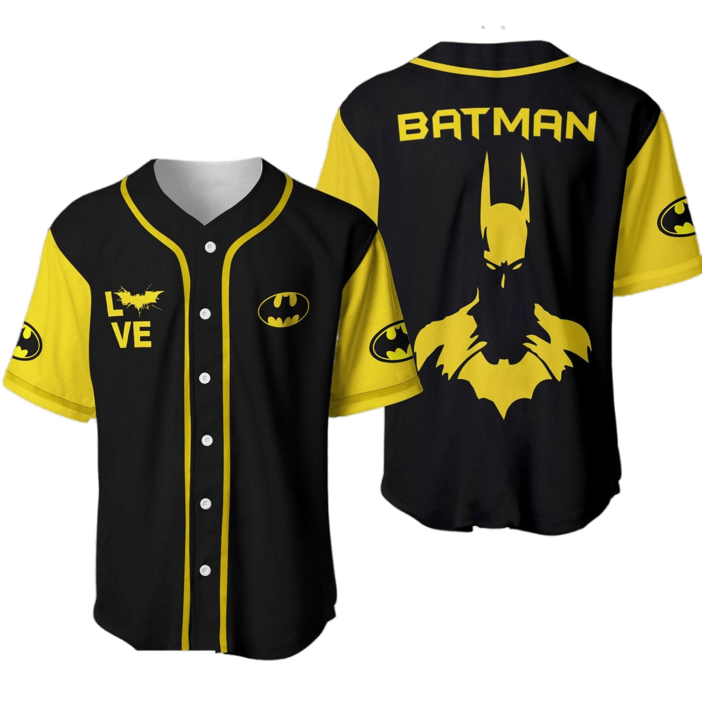 DC Jersey DC Love Batman Silhouette Symbol Graphic Yellow Black Jersey Shirt Baseball Batman Baseball
