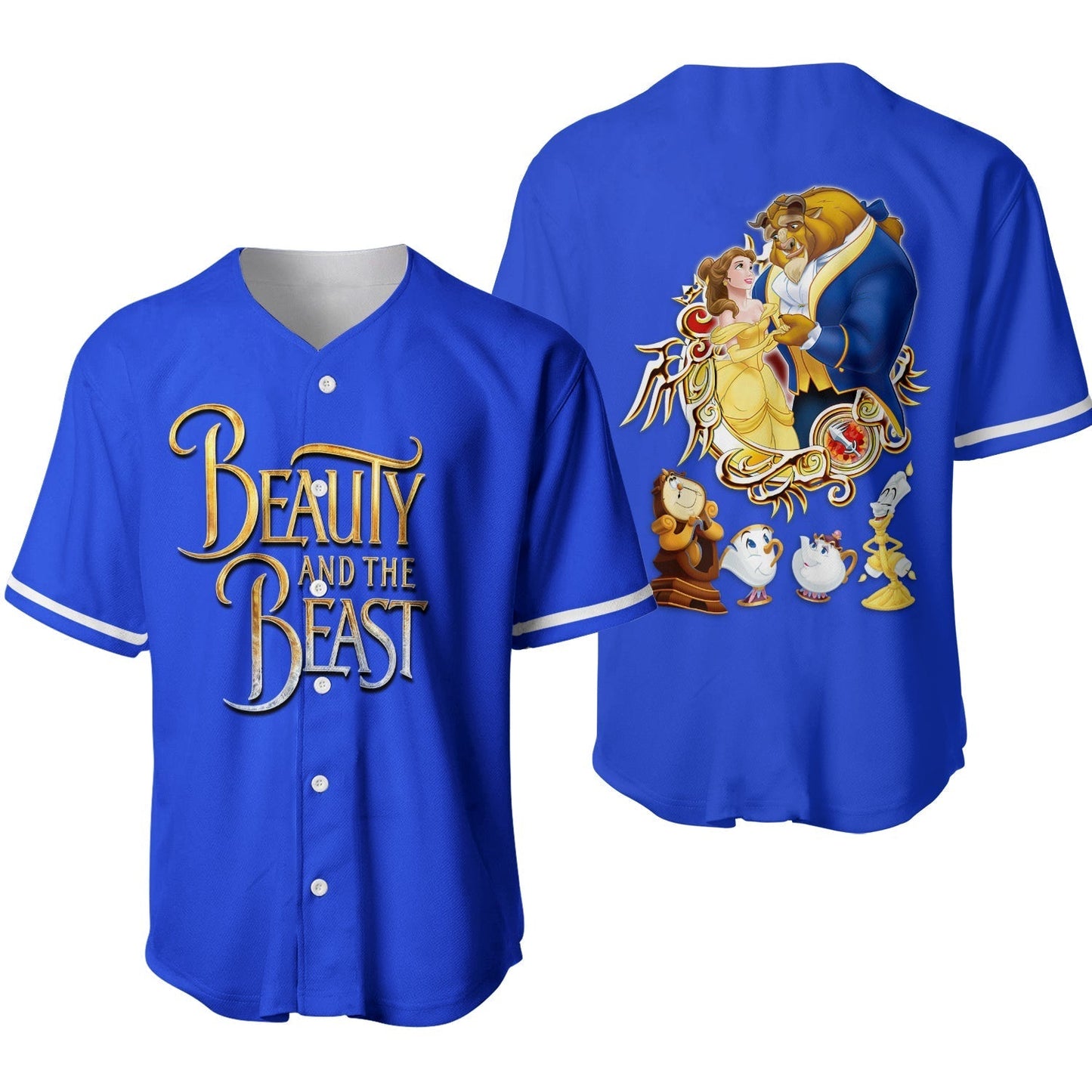 Disney Jersey Disney Beauty and the Beast Characters Graphic Blue Jersey Shirt Baseball Beauty and the Beast Baseball