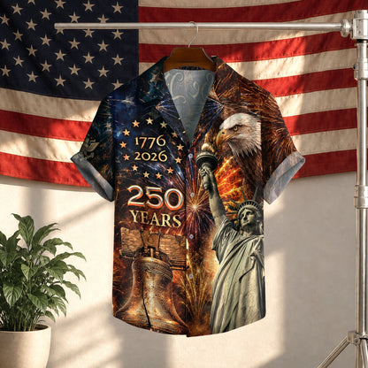 America 250th Anniversary Fireworks Liberty And Eagle Tribute Hawaiian Shirt - Patriotic Gift For Him