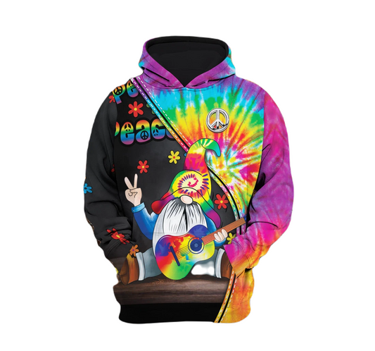 Gnome Hoodie Gnome Hippie Tie Dye Peace Hoodie Colorful Unisex - Cozy Hoodie For Cold Weather