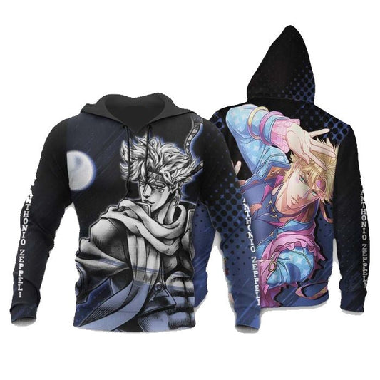 Jojos Bizarre Adventure Hoodie Jojos Bizarre Adventure Caesar Anthonio Zeppeli Graphic Hoodie Black Blue Unisex - Cozy Hoodie For Cold Weather
