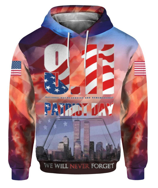Patriot Day Hoodie 9-11 We Will Never Forget Patriot Day American Flag Twin Tower Shirt Patriot Day Shirt - Trendy Gift For Men & Women