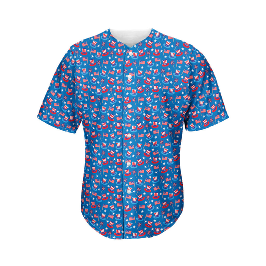Independence Day Jersey American Flag Hats Pattern Independence Day Blue Jersey Shirt 04th of July Baseball for Men