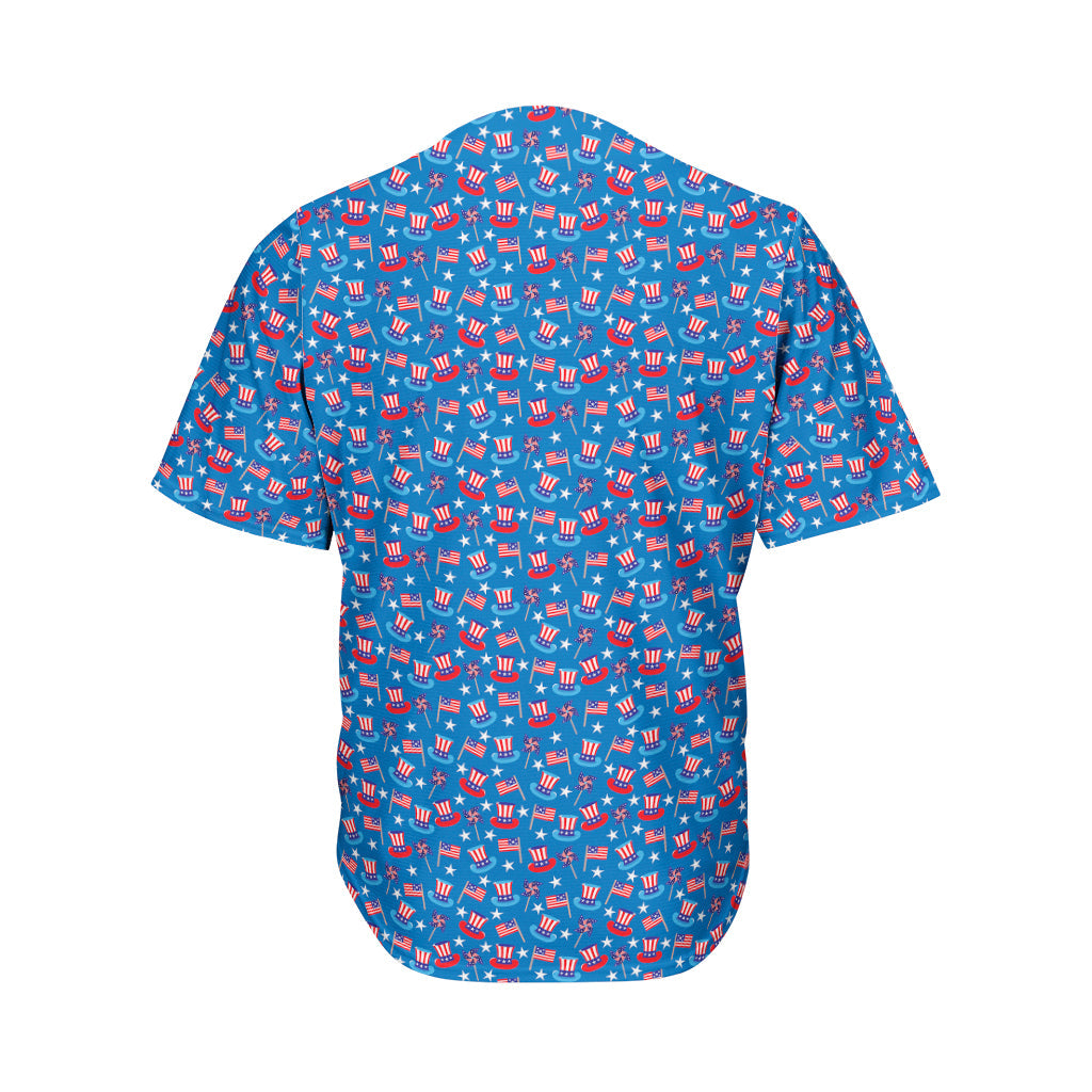 Independence Day Jersey American Flag Hats Pattern Independence Day Blue Jersey Shirt 04th of July Baseball for Men