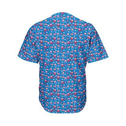 Independence Day Jersey American Flag Hats Pattern Independence Day Blue Jersey Shirt 04th of July Baseball for Men