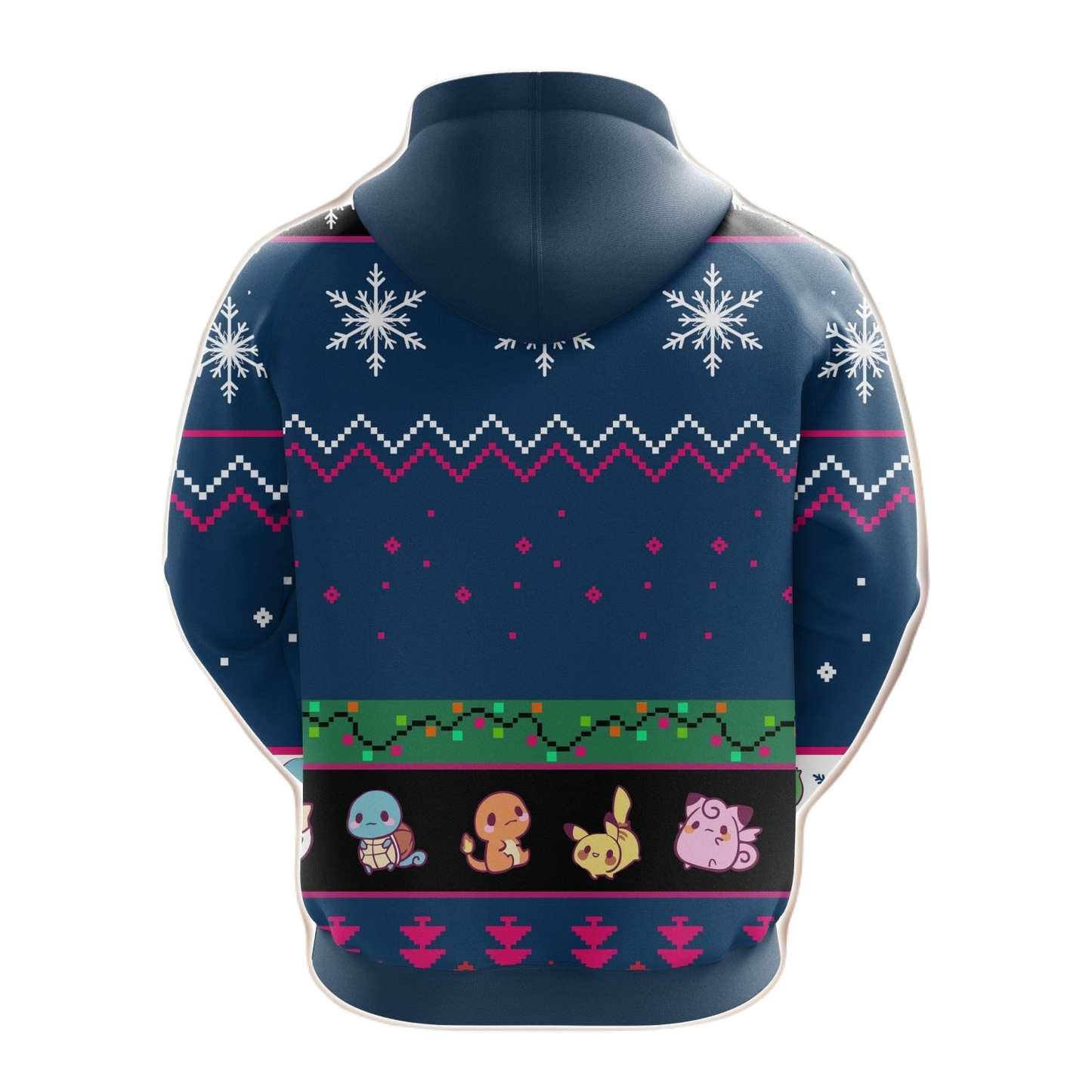 Pokemon Hoodie Pikachu And All Pokemon Snowflakes Pattern Hoodie Blue Unisex - Cozy Hoodie For Cold Weather