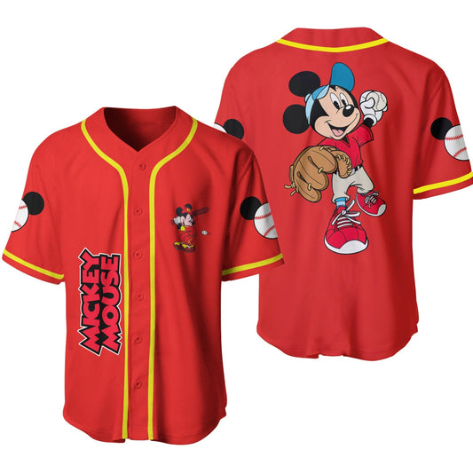 Disney Jersey Disney Mickey Mouse the Pitcher Graphic Red Jersey Shirt Baseball Mickey Baseball