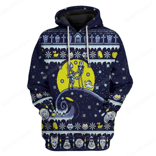  TNBC Hoodie Jack And Sally Boogie's Boys Christmas Pattern Blue Hoodie 