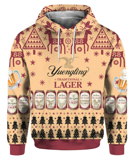 Beer Hoodie Yuengling Traditional Lager Beer Christmas Pattern Hoodie Amazing Beer - Cozy Hoodie For Cold Weather