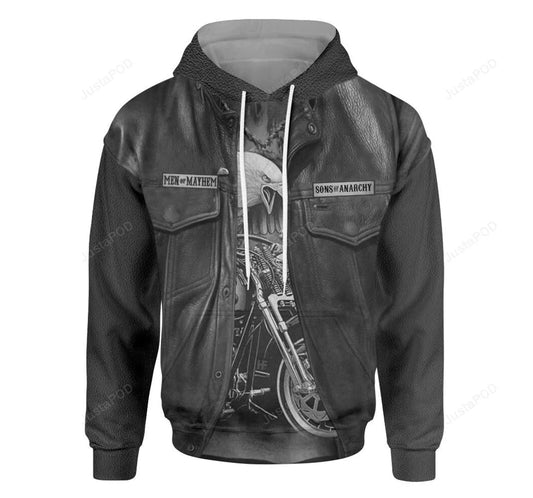 Motorcycle Hoodie Men Of Mayhem Leather Hoodie Black Unisex - Cozy Hoodie For Cold Weather