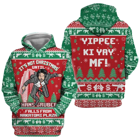 Die Hard Hoodie Yippee Ki Yay Mf Christmas Pattern Hoodie Red Green Unisex Adults New Release - Cozy Hoodie For Cold Weather