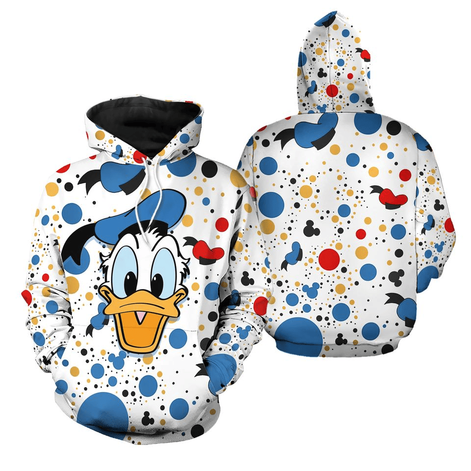 Disney Donald Hoodie Donald Duck Polkadot Pattern Hoodie White Blue Unisex