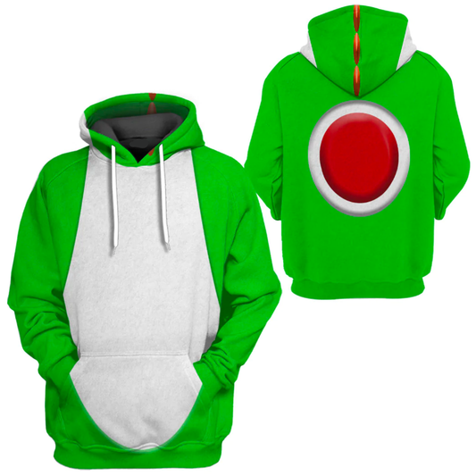 Super Mario Costume Hoodie Game Character Yoshi Costume T-Shirt Green White Unisex Adults - Trendy Gift For Men & Women