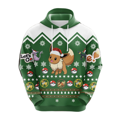 Pokemon Hoodie Pokemon Eevee Let'S Go Pokeball Pattern Hoodie Green Unisex - Cozy Hoodie For Cold Weather