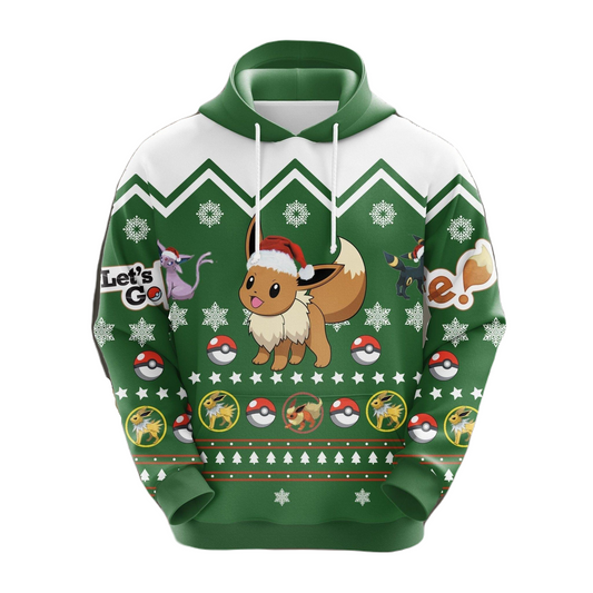 Pokemon Hoodie Pokemon Eevee Let'S Go Pokeball Pattern Hoodie Green Unisex - Cozy Hoodie For Cold Weather